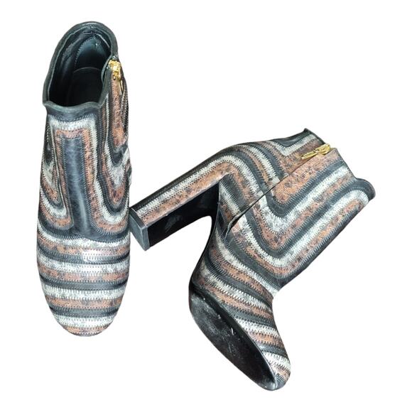 Salvatore Ferragamo Zig Zag Stitch Leather‎ Booties Ankle Boots Tricolor - Picture 3 of 11